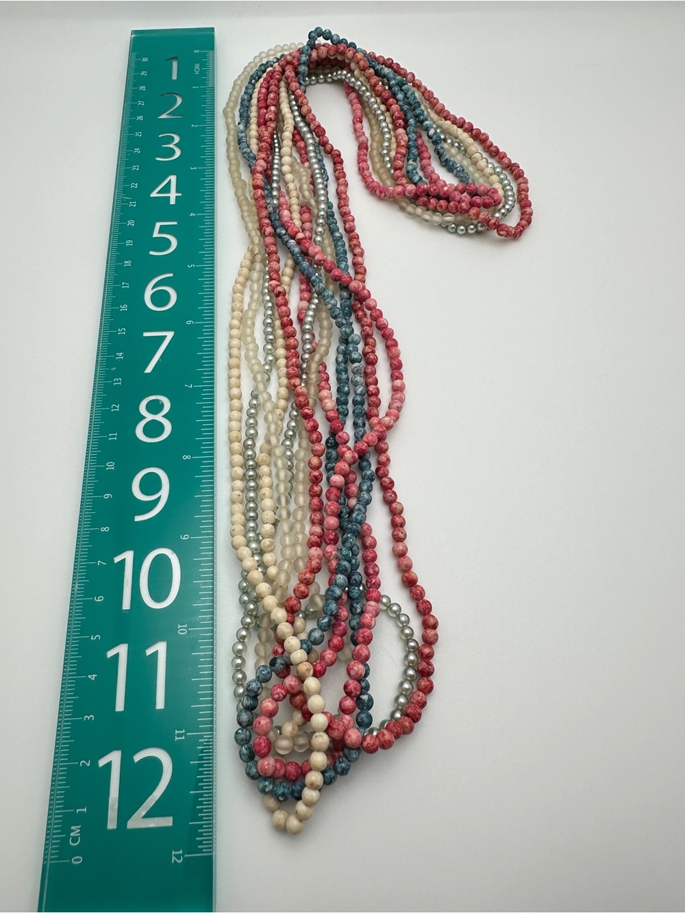 Classic Multicolor Beaded Necklace Set of Five - Red, Teal, Cream, Pearl, Silver - Picture 10 of 10